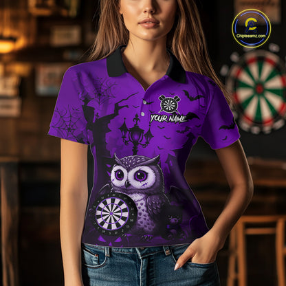 Personalized Purple Funny Owl Halloween Darts Shirt For Women Custom Pumpkin Darts Team Jersey TDM7264