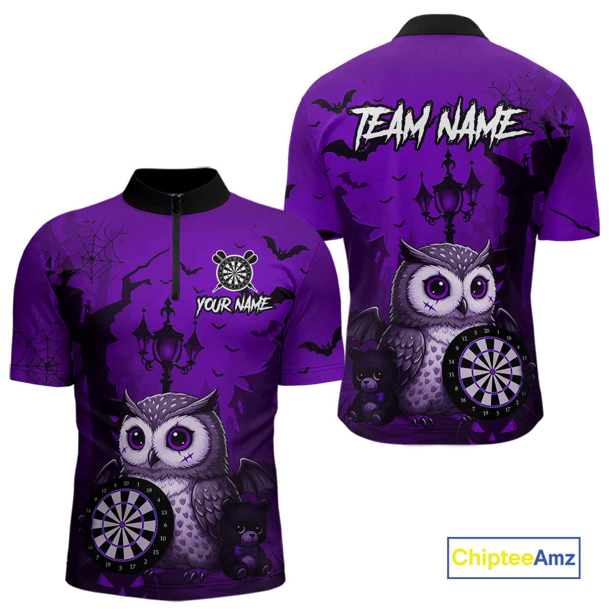 Personalized Purple Funny Owl Halloween Darts Shirt For Men Custom Pumpkin Darts Team Jersey TDM7264