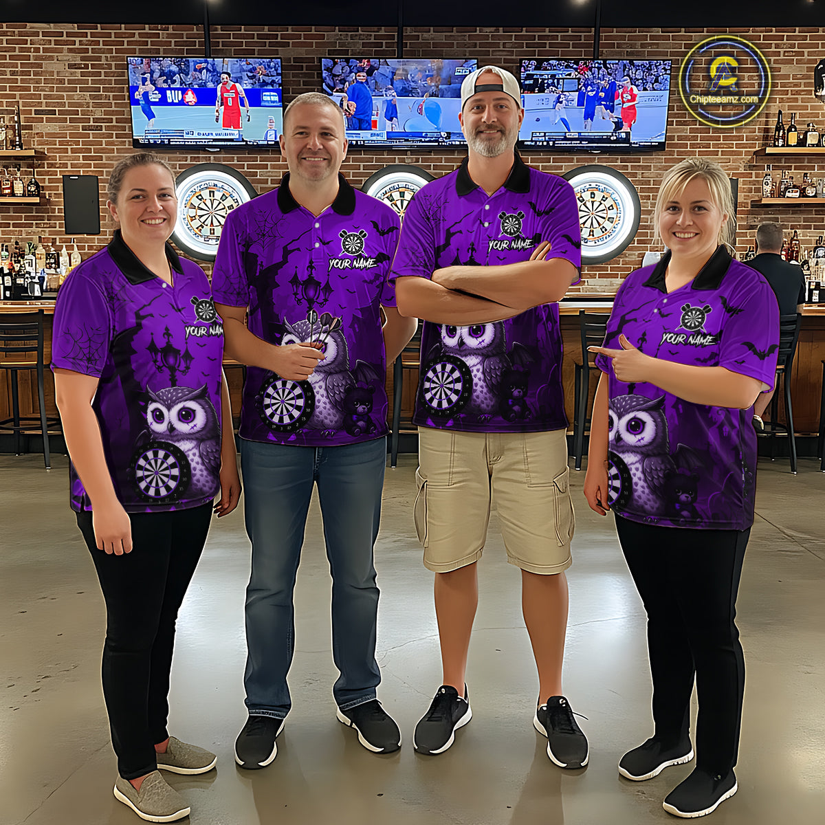 Personalized Purple Funny Owl Halloween Darts Shirt For Men Custom Pumpkin Darts Team Jersey TDM7264