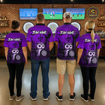 Personalized Purple Funny Owl Halloween Darts Shirt For Men Custom Pumpkin Darts Team Jersey TDM7264