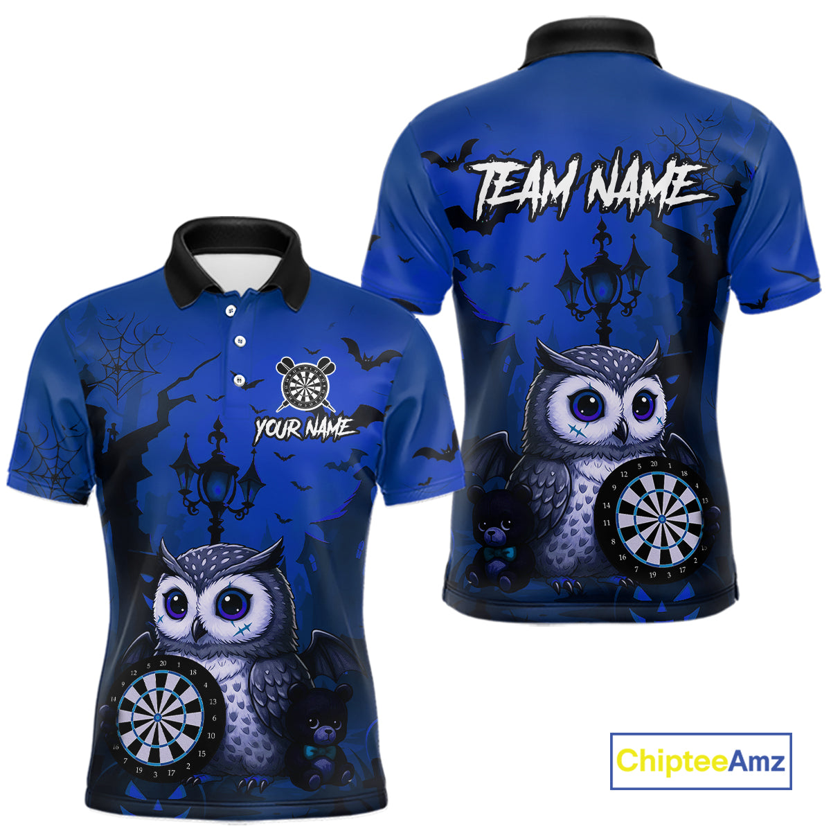 Personalized Blue Funny Owl Halloween Darts Shirt For Men Custom Pumpkin Darts Team Jersey TDM7265