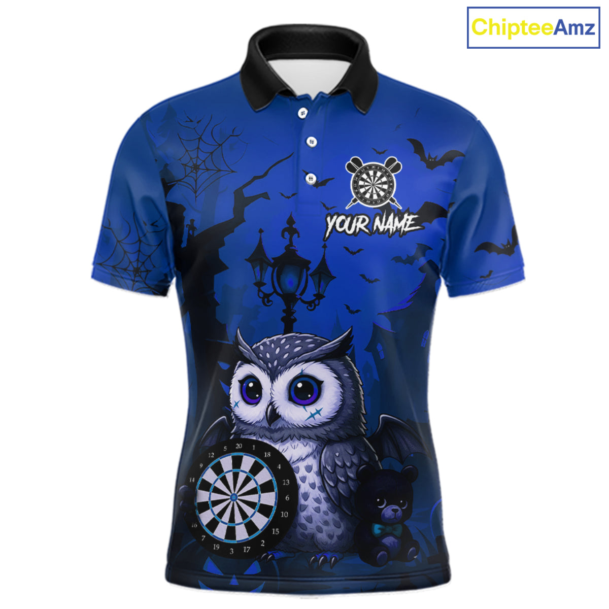 Personalized Blue Funny Owl Halloween Darts Shirt For Men Custom Pumpkin Darts Team Jersey TDM7265