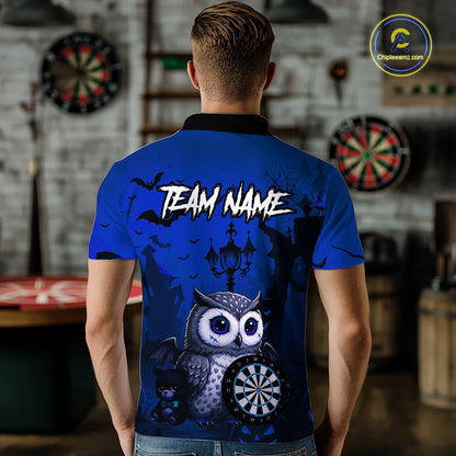 Personalized Blue Funny Owl Halloween Darts Shirt For Men Custom Pumpkin Darts Team Jersey TDM7265