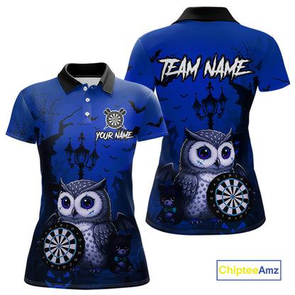 Personalized Blue Funny Owl Halloween Darts Shirt For Women Custom Pumpkin Darts Team Jersey TDM7265