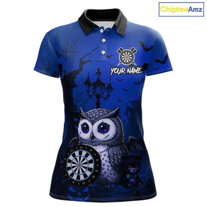 Personalized Blue Funny Owl Halloween Darts Shirt For Women Custom Pumpkin Darts Team Jersey TDM7265