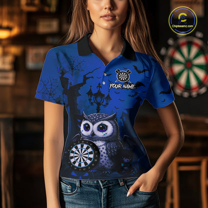 Personalized Blue Funny Owl Halloween Darts Shirt For Women Custom Pumpkin Darts Team Jersey TDM7265
