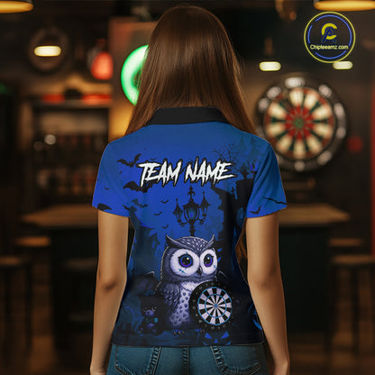 Personalized Blue Funny Owl Halloween Darts Shirt For Women Custom Pumpkin Darts Team Jersey TDM7265