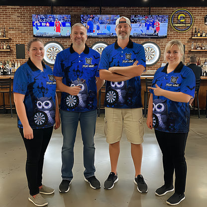 Personalized Blue Funny Owl Halloween Darts Shirt For Men Custom Pumpkin Darts Team Jersey TDM7265