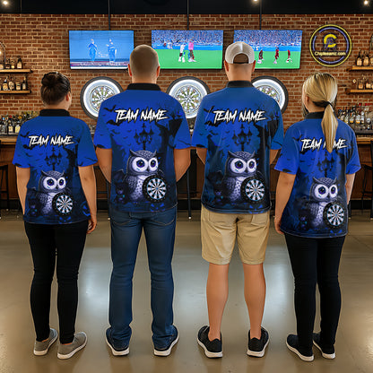 Personalized Blue Funny Owl Halloween Darts Shirt For Men Custom Pumpkin Darts Team Jersey TDM7265