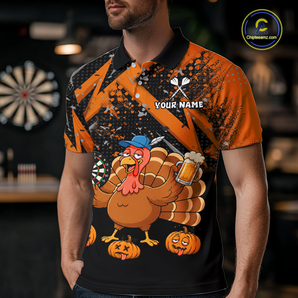 Personalized Funny Drunk Turkey Darts Jersey For Men Custom Pumpkin Thanksgiving Darts Team Shirts TDM7268