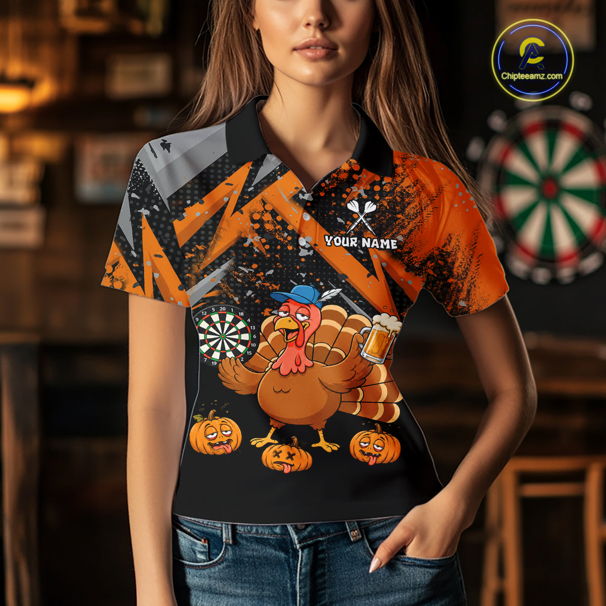 Personalized Funny Drunk Turkey Darts Jersey For Women Custom Pumpkin Thanksgiving Darts Team Shirts TDM7268