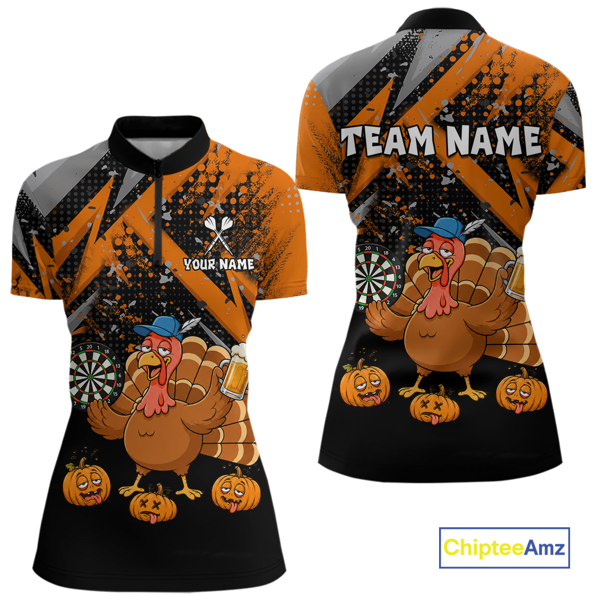 Personalized Funny Drunk Turkey Darts Jersey For Women Custom Pumpkin Thanksgiving Darts Team Shirts TDM7268
