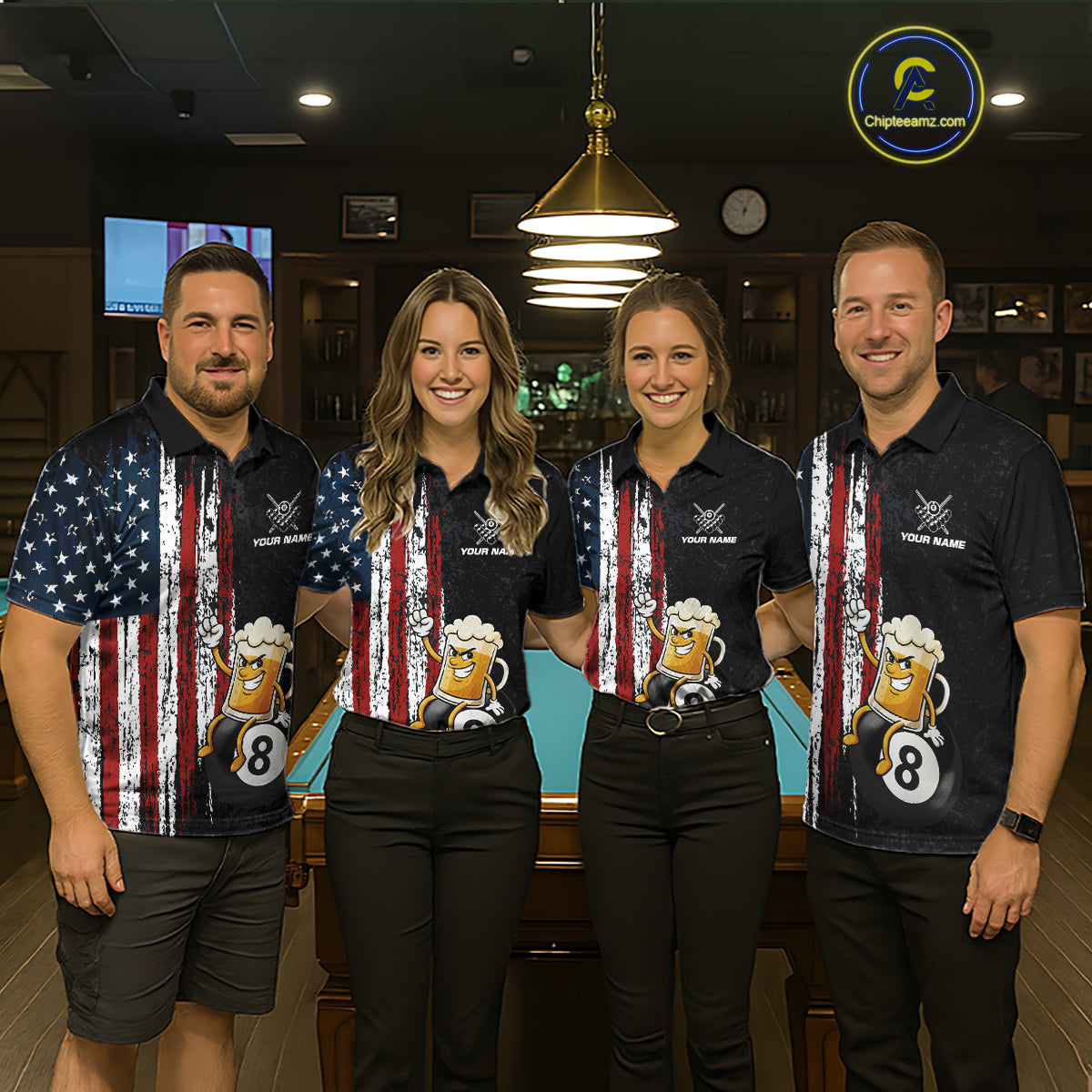 Funny Beer American Flag 8 Ball Billiard Shirt For Women Custom Pool Team Jersey Polo & 1/4 Zip TDM5947
