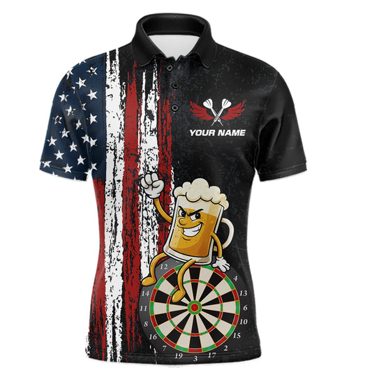 Funny Beer American Flag Darts Shirt For Men Custom Patriotic Darts Jersey Team Polo & 1/4 Zip TDM5949