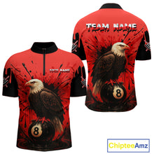 Load image into Gallery viewer, Red 8 Ball Pool Eagle Paint Splash Billiard Shirt For Men Custom Billiard Jersey Polo &amp; 1/4 Zip TDM5492