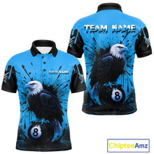 Load image into Gallery viewer, Blue 8 Ball Pool Eagle Paint Splash Billiard Shirt For Men Custom Billiard Jersey Polo &amp; 1/4 Zip TDM5494