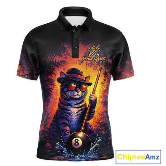 Personalized Vintage Funny Cat 8 Ball Billiard Shirt For Men, Pool Team Jersey Polo & 1/4 Zip TDM5751