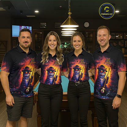 Personalized Vintage Funny Cat 8 Ball Billiard Shirt For Women, Pool Team Jersey Polo & 1/4 Zip TDM5751