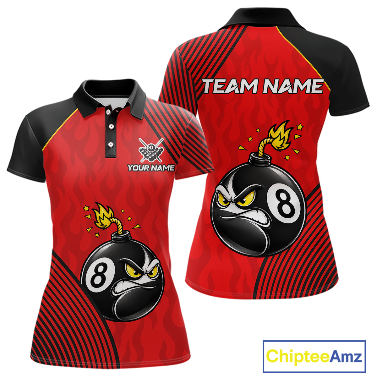 Custom Red Funny 8 Ball Bomb Pool Polo Shirt Designed for Personalized Billiard Team Jerseys with Bold Graphics and Athletic Performance Style