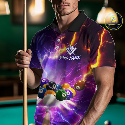 Custom Thunder Lightning Purple Pool Team Shirt For Men, Billiard Jersey Polo & Quarter Zip TDM6133