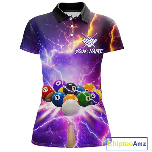 Custom Thunder Lightning Purple Pool Team Shirt For Women, Billiard Jersey Polo & Quarter Zip TDM6133