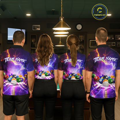 Custom Thunder Lightning Purple Pool Team Shirt For Men, Billiard Jersey Polo & Quarter Zip TDM6133