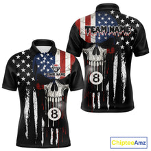 Load image into Gallery viewer, Grunge American Flag Skull 8 Ball Billiard Shirt For Men Custom Patriotic Pool Team Jersey TDM5042