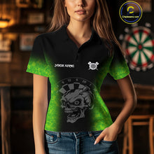 Load image into Gallery viewer, Black And Green Skull Darts Shirt For Women Custom Darts Jersey Pocket Option TDM5273