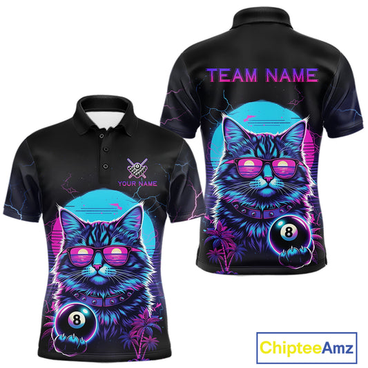 Funny Cat Neon 8 Ball Billiard Shirt For Men Custom Pool Team Shirt, Billiard Jersey Polo & 1/4 Zip TDM5512