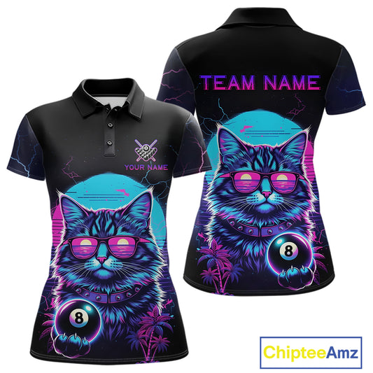 Funny Cat Neon 8 Ball Billiard Shirt For Women Custom Pool Team Shirt, Billiard Jersey Polo & 1/4 Zip TDM5512