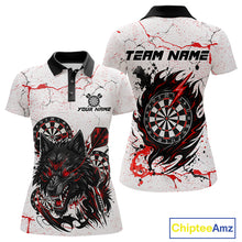 Load image into Gallery viewer, Personalized White Grunge Wolf Darts Shirt For Women Custom Darts Team Jersey Polo &amp; 1/4 Zip| Red TDM5281