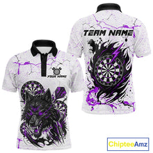 Load image into Gallery viewer, Personalized White Grunge Wolf Darts Shirt For Men Custom Darts Team Jersey Polo &amp; 1/4 Zip|Purple TDM5282