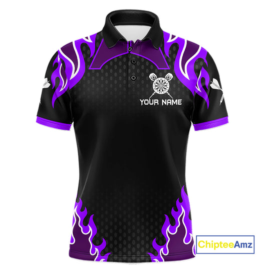 Black And Purple Flaming Darts Jersey Polo & Quarter Zip Custom Darts Team Shirt For Men TDM6147