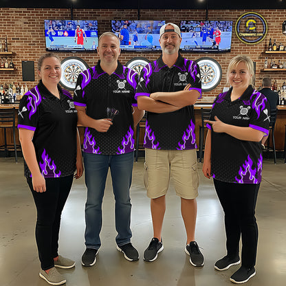 Black And Purple Flaming Darts Jersey Polo & Quarter Zip Custom Darts Team Shirt For Women TDM6147