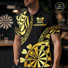 Load image into Gallery viewer, Custom Black And Gold Dartboard Tribal Darts Shirt For Men, Darts Team Jersey Polo &amp; Quarter Zip TDM6630