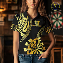 Load image into Gallery viewer, Custom Black And Gold Dartboard Tribal Darts Shirt For Women, Darts Team Jersey Polo &amp; Quarter Zip TDM6630