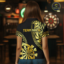 Load image into Gallery viewer, Custom Black And Gold Dartboard Tribal Darts Shirt For Women, Darts Team Jersey Polo &amp; Quarter Zip TDM6630