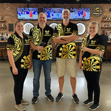 Load image into Gallery viewer, Custom Black And Gold Dartboard Tribal Darts Shirt For Women, Darts Team Jersey Polo &amp; Quarter Zip TDM6630