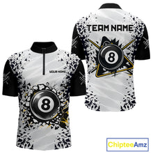 Load image into Gallery viewer, Funny crack 8 ball quarter zip billiard shirt for men, custom pool team jersey.