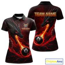 Load image into Gallery viewer, Red dragon 8 ball pool fire custom billiard polo shirt for women, personalized pool team jersey.