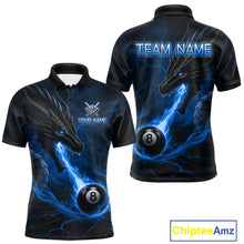 Load image into Gallery viewer, Blue dragon 8 ball pool fire custom billiard polo shirt for men, personalized pool team jersey.