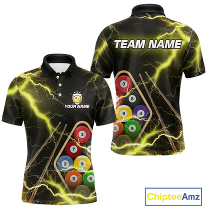 Yellow 9 Ball Thunder Lightning Billiard Shirts For Men Custom Pool Team Jersey Polo & 1/4 Zip TDM5980