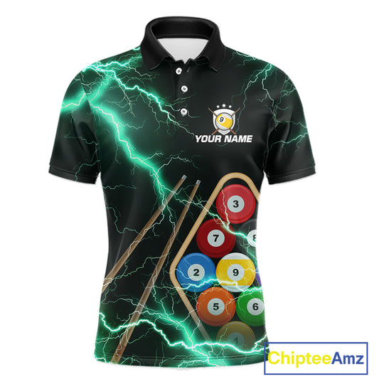 Turquoise 9 Ball Thunder Lightning Billiard Shirts For Men Custom Pool Team Jersey Polo & 1/4 Zip TDM5981