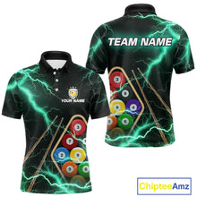 Load image into Gallery viewer, Turquoise 9 Ball Thunder Lightning Billiard Shirts For Men Custom Pool Team Jersey Polo &amp; 1/4 Zip TDM5981