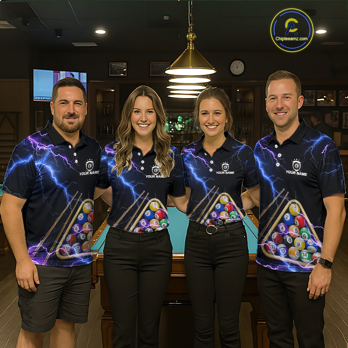 Blue Purple 8 Ball Thunder Lightning Billiard Shirt For Women Custom Pool Team Jersey Polo, 1/4 Zip TDM5982