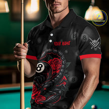 Load image into Gallery viewer, Black Red 8 Ball Scorpion Roses Billiard Shirt For Men Custom Pool Team Shirt, Billiard Jersey TDM5345