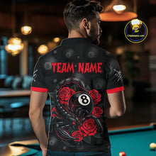 Load image into Gallery viewer, Black Red 8 Ball Scorpion Roses Billiard Shirt For Men Custom Pool Team Shirt, Billiard Jersey TDM5345