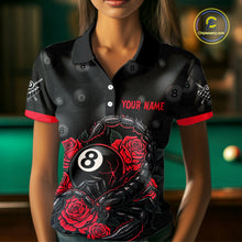 Load image into Gallery viewer, Black Red 8 Ball Scorpion Roses Billiard Shirt For Women Custom Pool Team Shirt, Billiard Jersey TDM5345