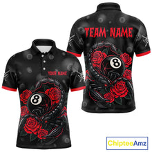 Load image into Gallery viewer, Black Red 8 Ball Scorpion Roses Billiard Shirt For Men Custom Pool Team Shirt, Billiard Jersey TDM5345