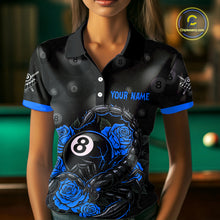 Load image into Gallery viewer, Black Blue 8 Ball Scorpion Roses Billiard Shirt For Women Custom Pool Team Shirt, Billiard Jersey TDM5346